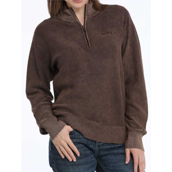 Cinch Women's Long Sleeve 1/4 Zip Pullover- Brown