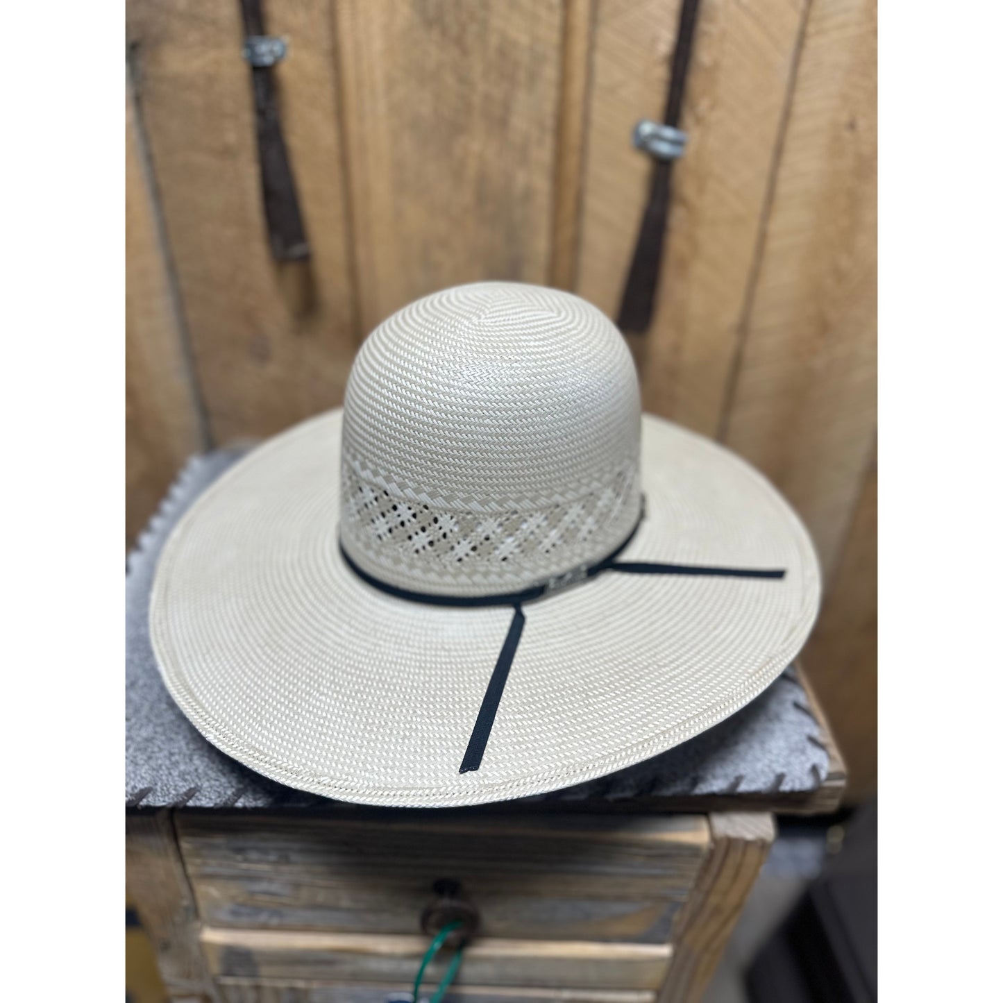 American Hat Co 1011 Open Crown Straw Western Hat - Black Trim