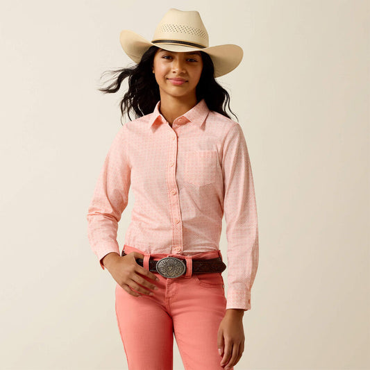 Ariat Girl's Kirby Long Sleeve Shirt - Tropical Peach Geo - Irvine Tack & Western Wear