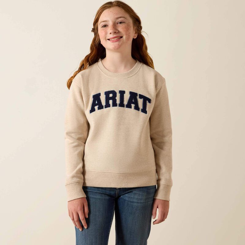 Ariat Girl's Logo Arch Sweatshirt - Oatmeal Heather - Irvine Tack & Western Wear