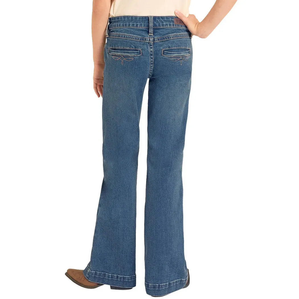 Rock & Roll Girl's Boot Stitch Welt Pocket Trouser Jeans - Medium Wash