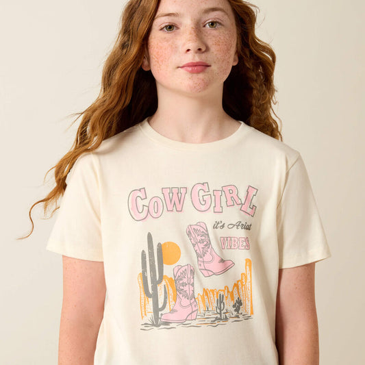 Ariat Girl's Cowgirl Vibes Short Sleeve Tee Shirt - Natural