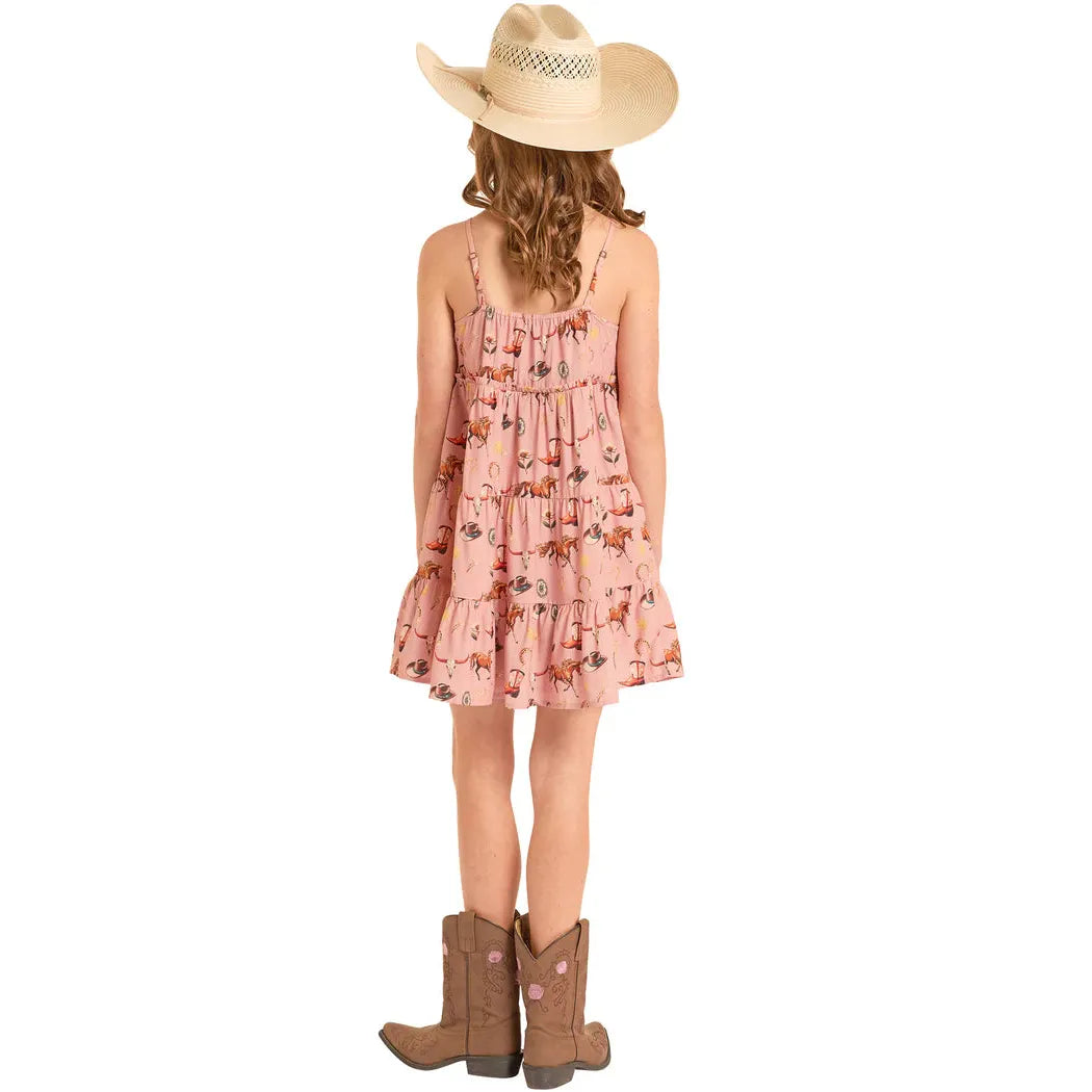 Rock & Roll Girl's Western Print Dress - Rose/Mauve