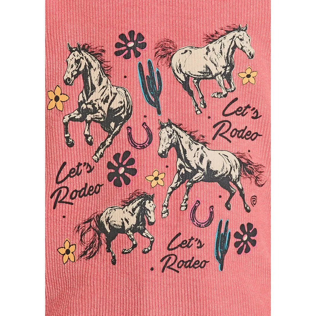 Rock & Roll Girl's Let's Rodeo Graphic Long Sleeve Pullover - Rose/Mauve