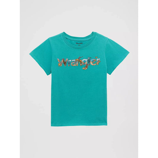 Wrangler Girl's Western Wrangler Graphic Short Sleeve Tee Shirt - Teal