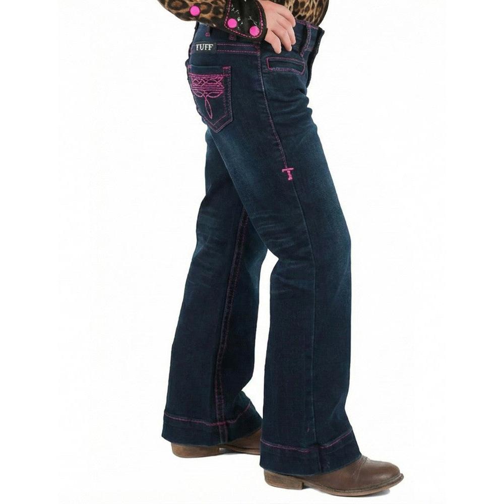 Cowgirl Tuff Girl's Pink Bootstitch Trousers Jeans - Dark Wash