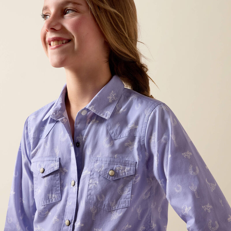 Ariat Girl's Western Motifs Long Sleeve Snap Shirt - Western Lavender