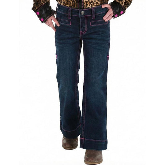 Cowgirl Tuff Girl's Pink Bootstitch Trousers Jeans - Dark Wash