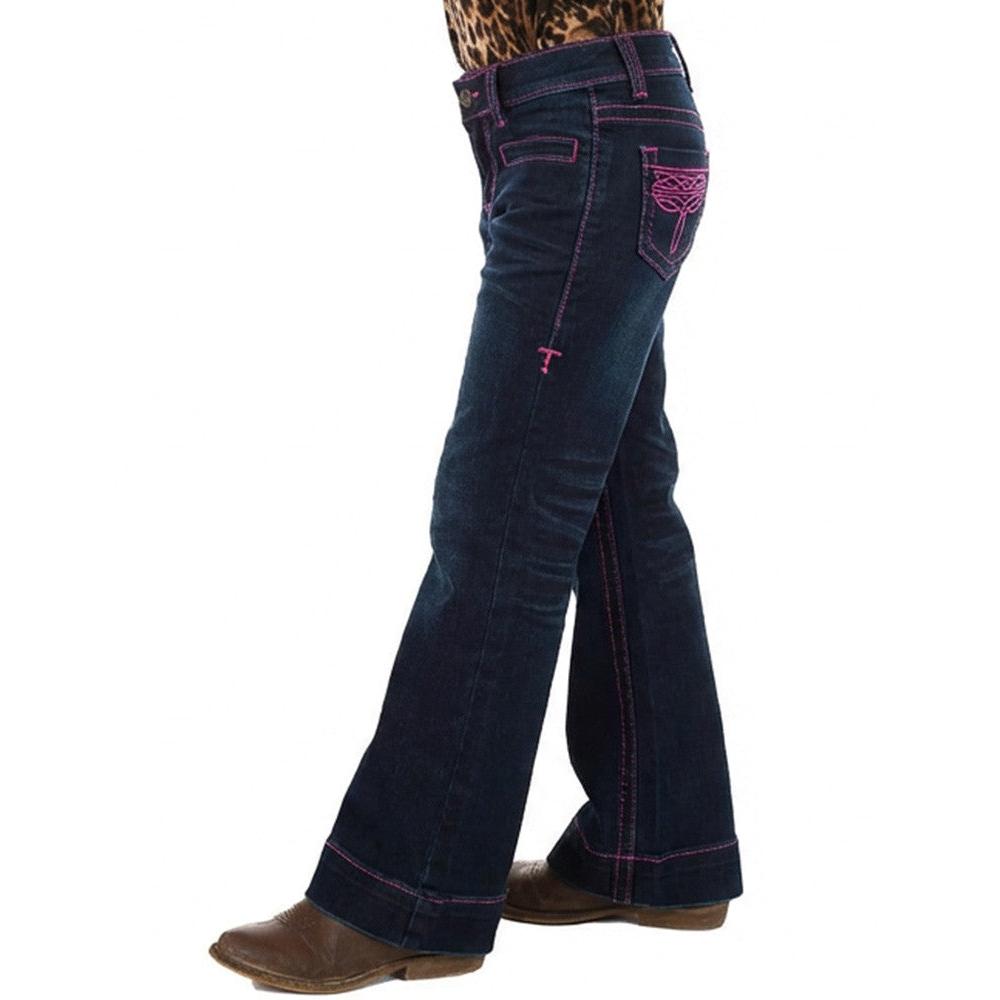 Cowgirl Tuff Girl's Pink Bootstitch Trousers Jeans - Dark Wash