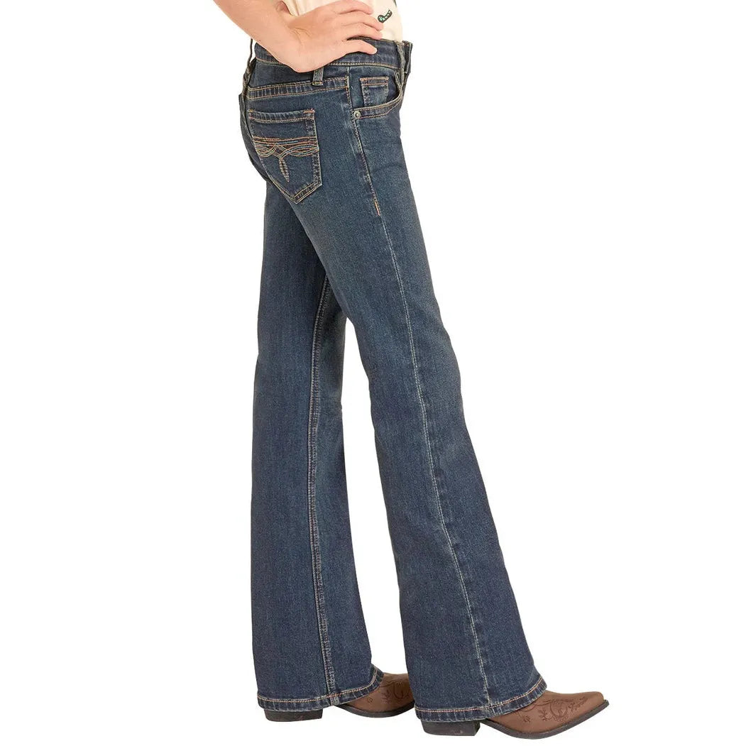Rock & Roll Girl's Turquoise Stitch Bootcut Jeans - Dark Wash