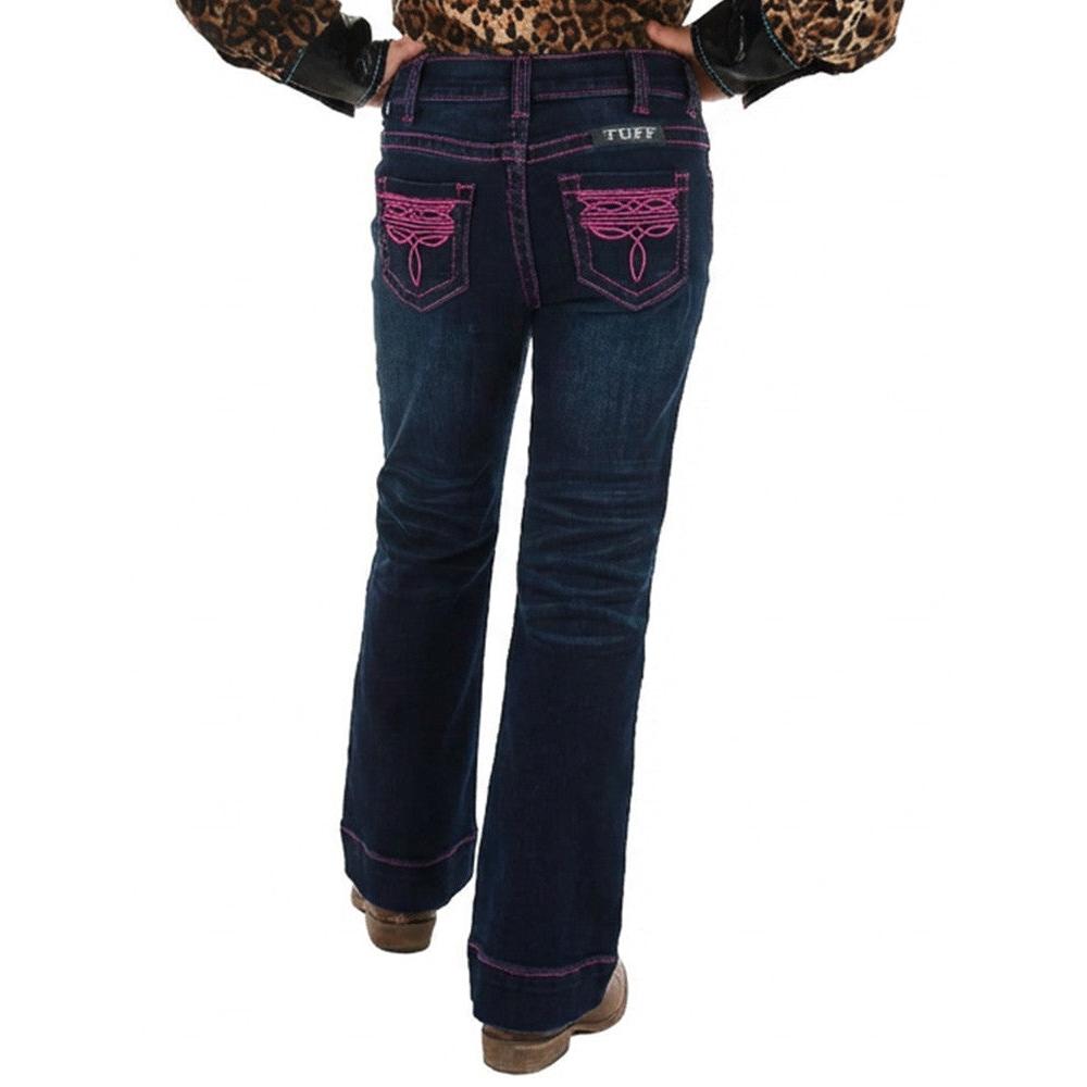Cowgirl Tuff Girl's Pink Bootstitch Trousers Jeans - Dark Wash