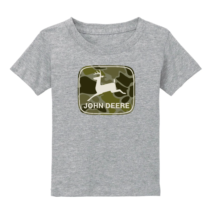 John Deere Toddler John Deere Trademark Camo Short Sleeve Shirt - Oxford Heather Grey - Irvine Tack &amp; Western Wear