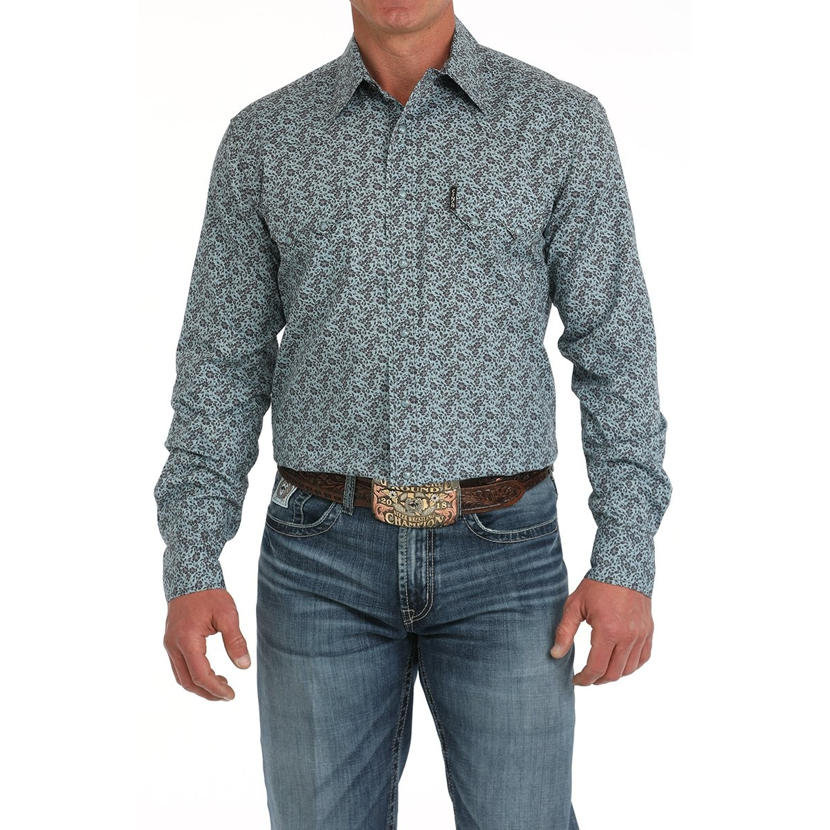 Cinch Men's Long Sleeve Print Shirt- Green