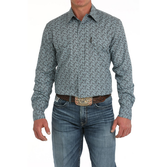 Cinch Men's Long Sleeve Print Shirt- Green