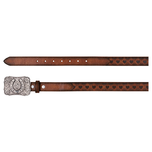 Catchfly Girls Heart &amp; Sunburst Emboss Belt - Brown