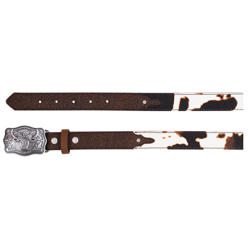 Catchfly Girls Cow Print with Rhinestones Belt - Brown/White/Black