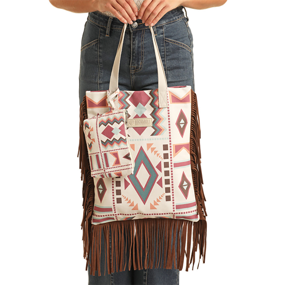 Rock & Roll Geo Print Bag with Fringe