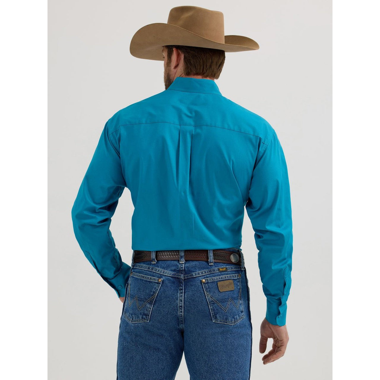 Wrangler Men's George Strait Long Sleeve 2 Pocket Shirt - Solid Teal