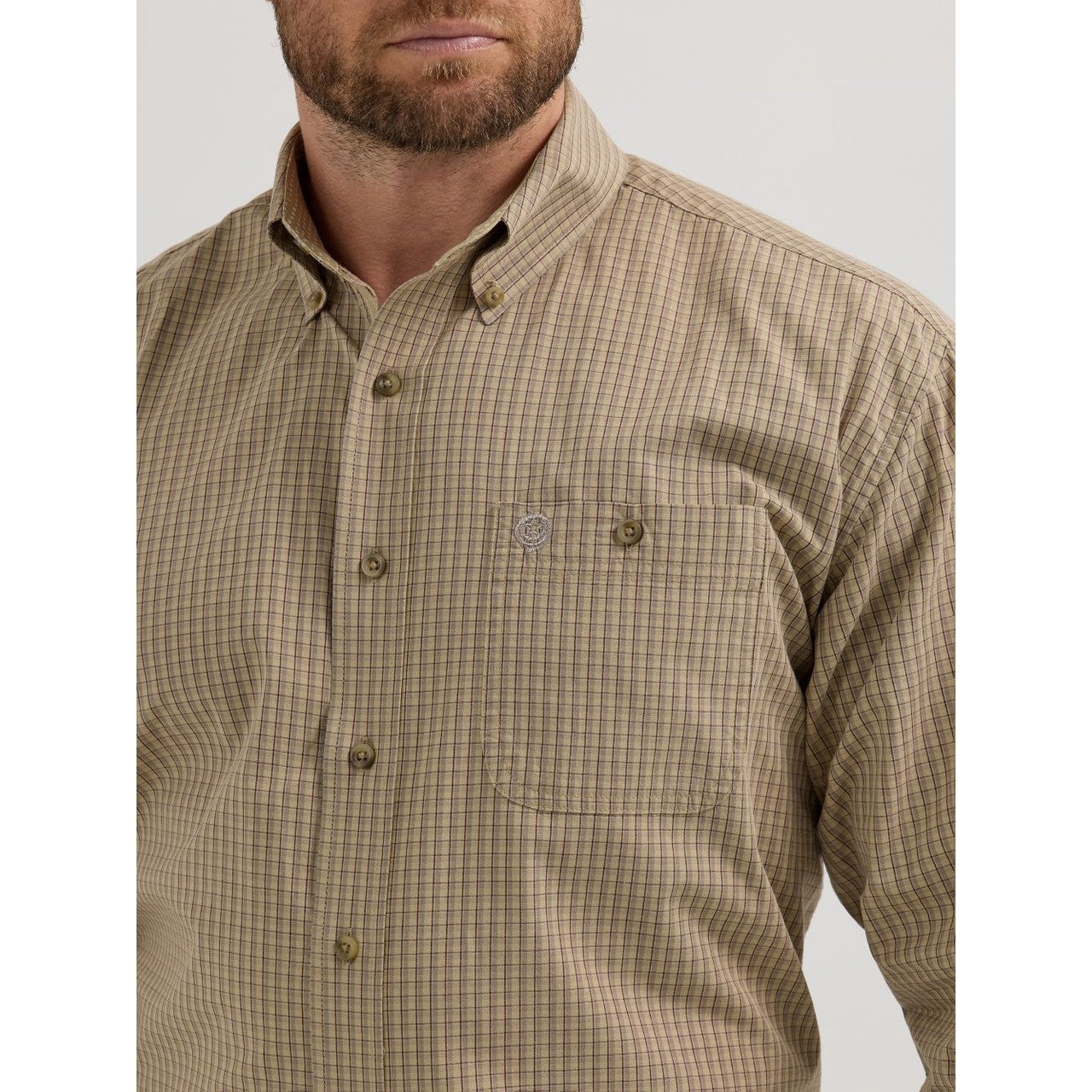 Wrangler  Men's George Strait Long Sleeve One Pocket Shirt - Tan Print