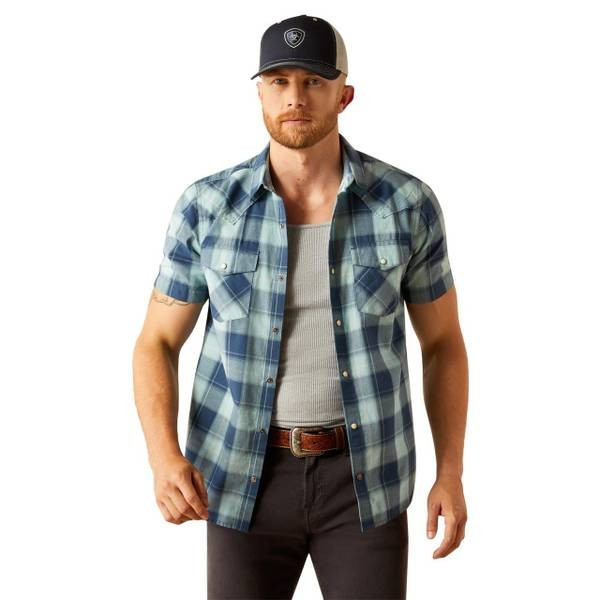 Ariat Men's Short Sleeve Hersh Retro Fit Shirt - Medium Blue