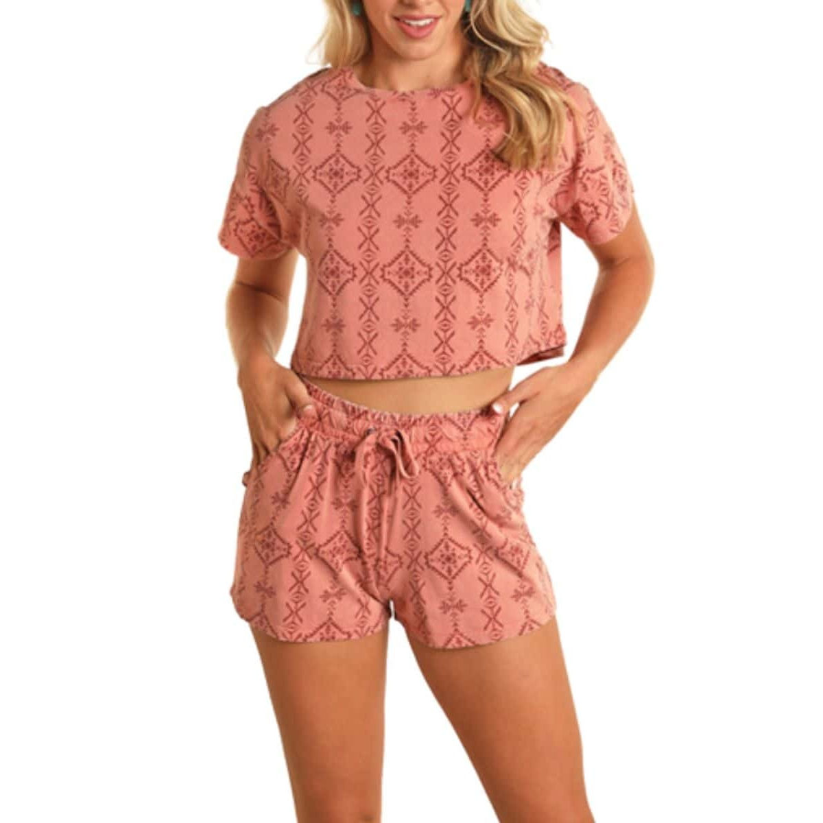 Rock & Roll Women's Peach Aztec Shorts
