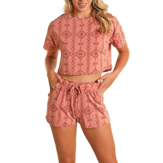 Rock & Roll Women's Peach Aztec Shorts