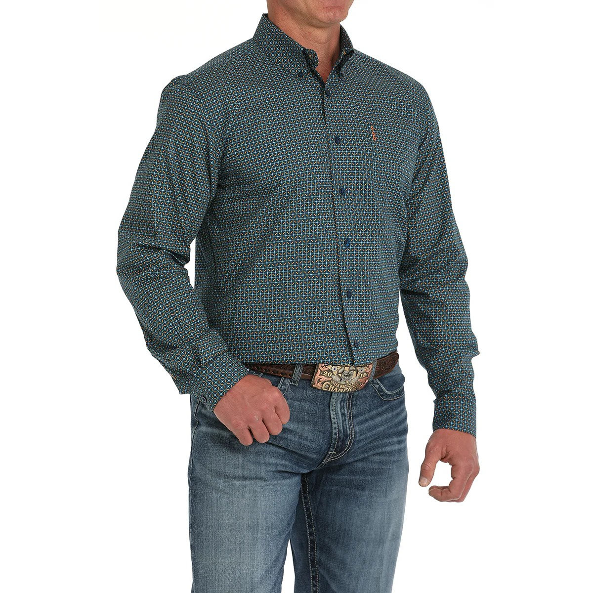 Cinch Men's Long Sleeve Print Shirt- Blue