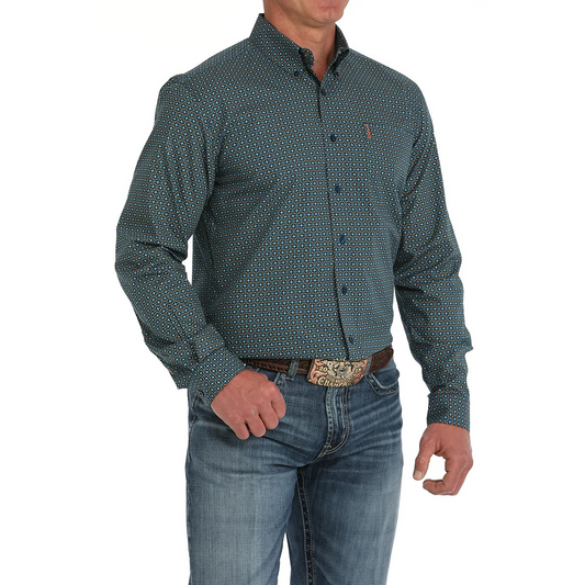 Cinch Men's Long Sleeve Print Shirt- Blue