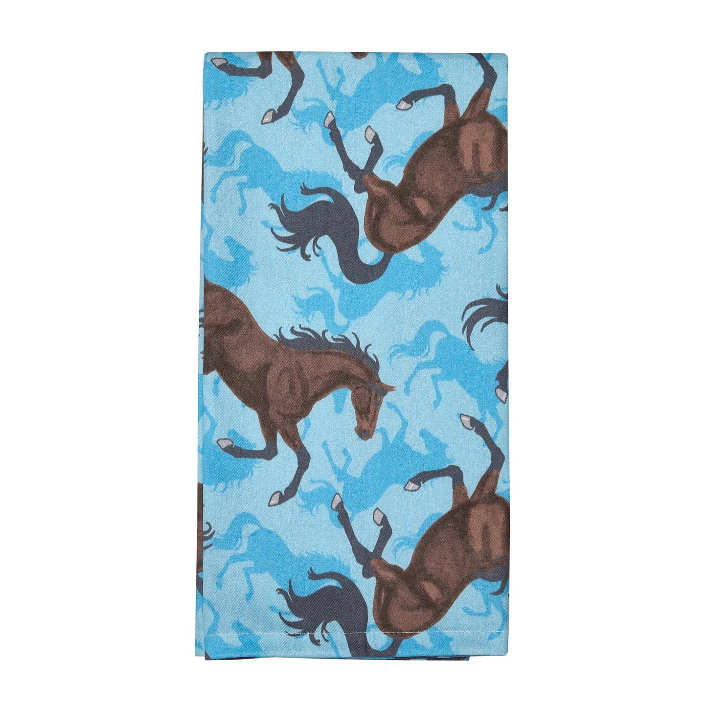 AWST Flour Sack Kitchen Towel, "Lila" Bay Horses Turquoise