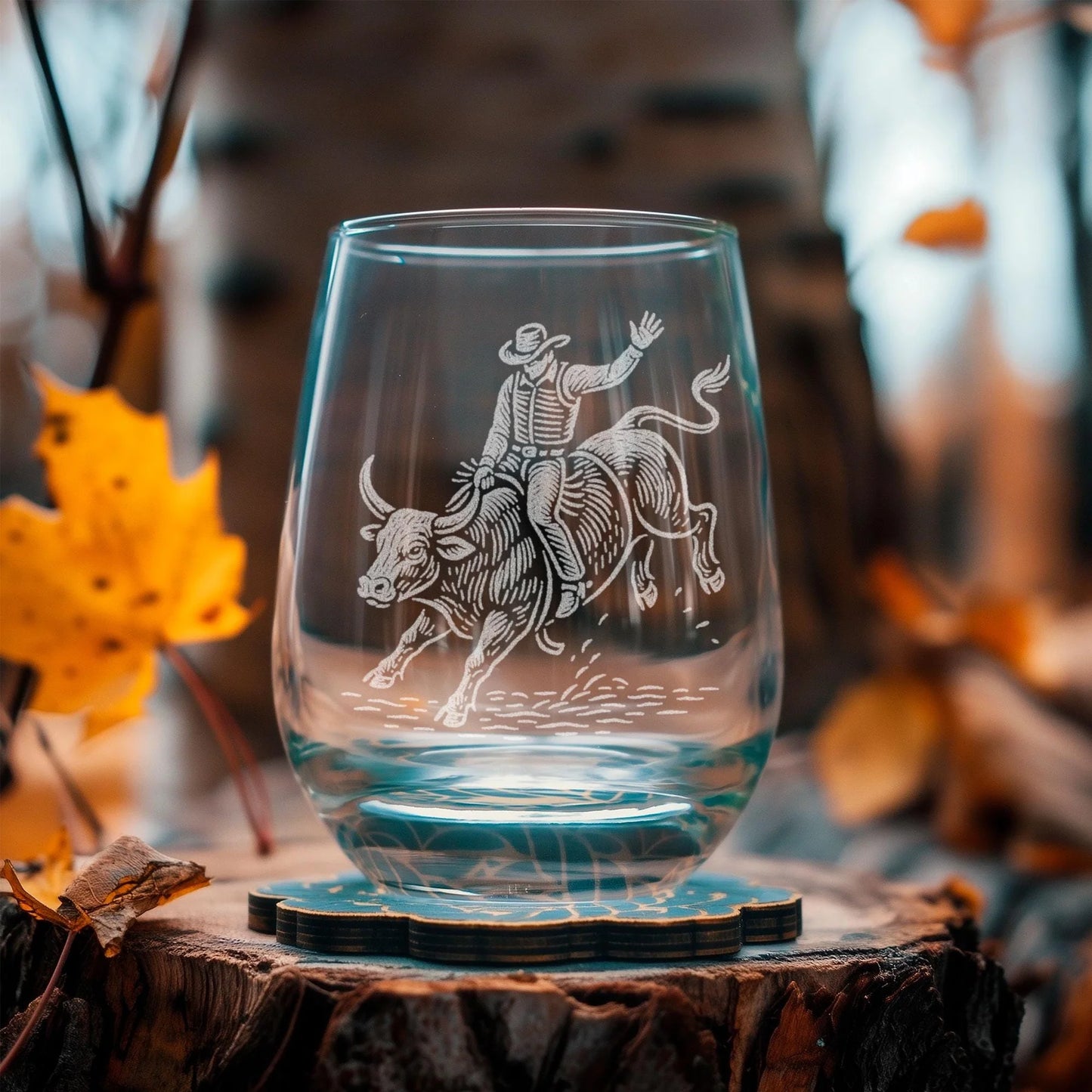 Benoit's Bull Rider Stemless Wine Glasses