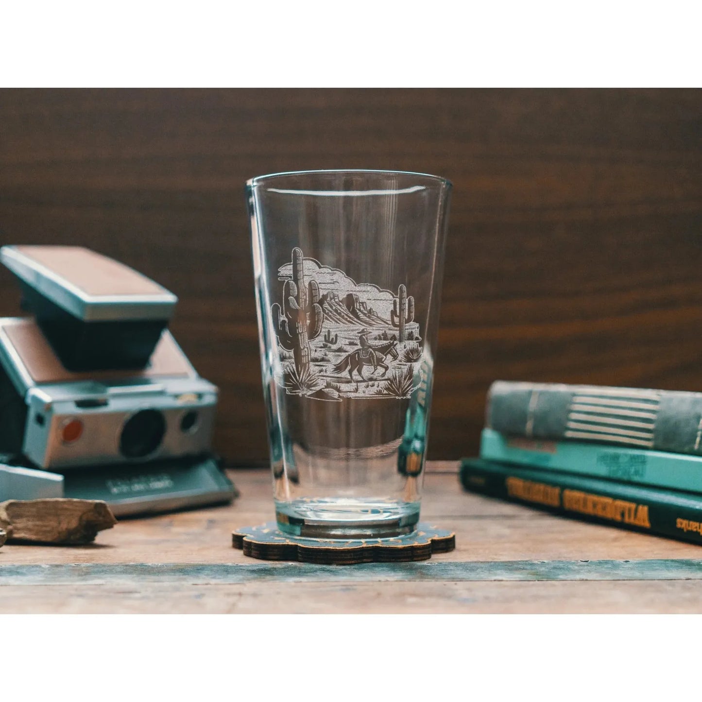 Benoit's Cowboy in the Desert Scene Pint Drinking Glasses