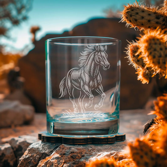 Benoit's Galloping Horse Old Fashion Drinking Glasses