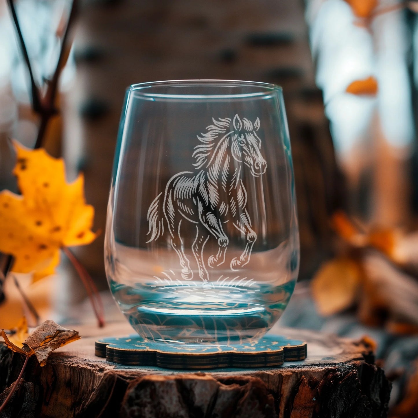 Benoit's Galloping Horse Stemless Wine Drinking Glasses