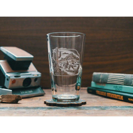 Benoit's Riding Cowboy Scene Pint Drinking Glasses