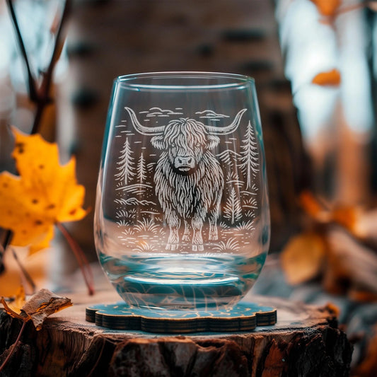 Benoit's Shetland Highland Cow Stemless Wine Glasses