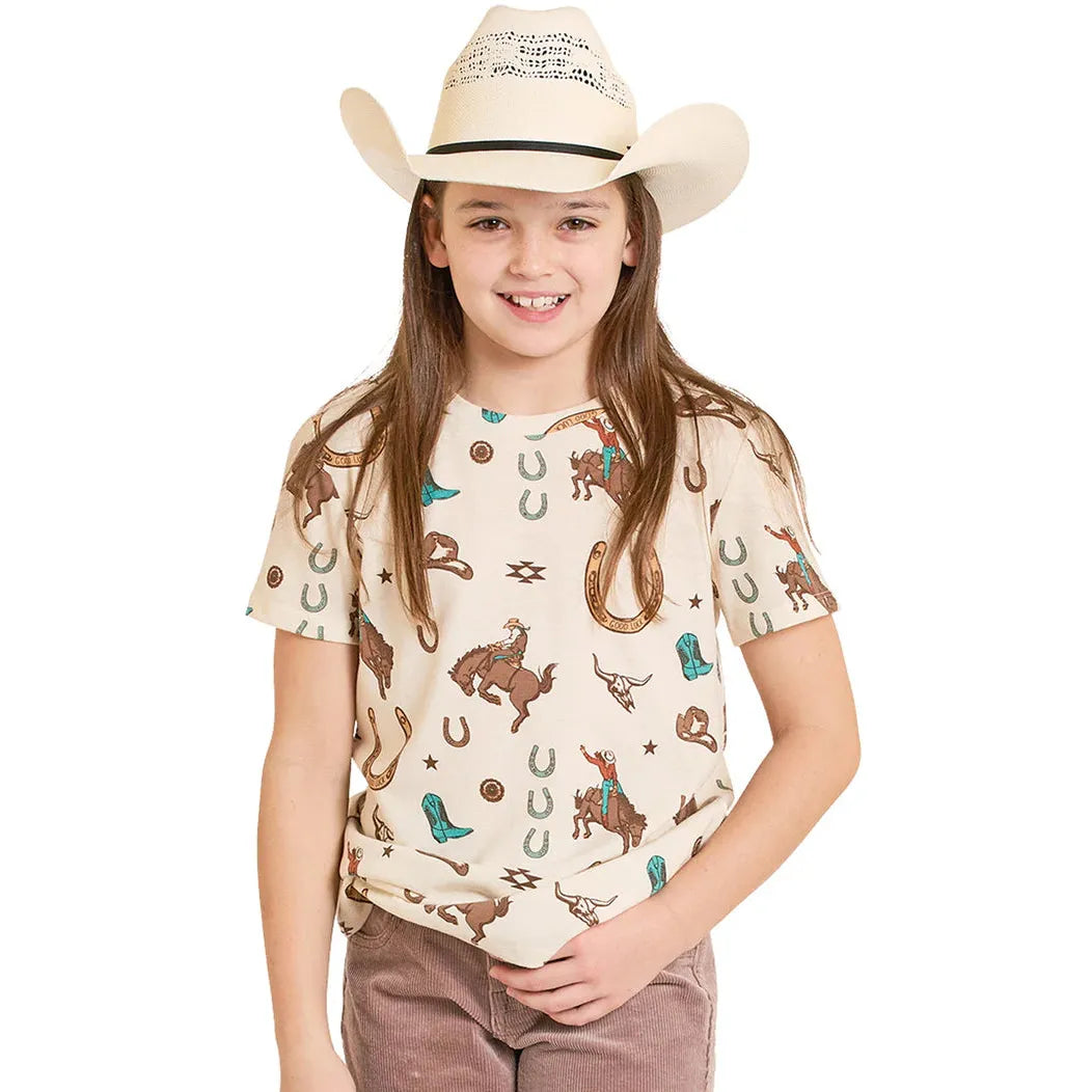 Rock & Roll Girl's Western Conversational Print Short Sleeve Tee - Natural