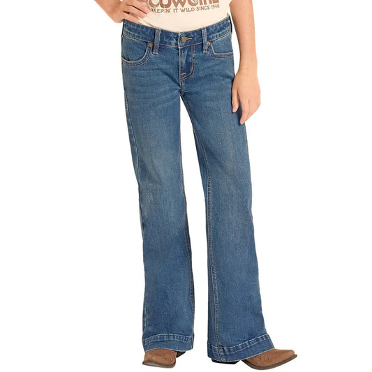Rock & Roll Girl's Boot Stitch Welt Pocket Trouser Jeans - Medium Wash