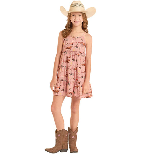 Rock & Roll Girl's Western Print Dress - Rose/Mauve