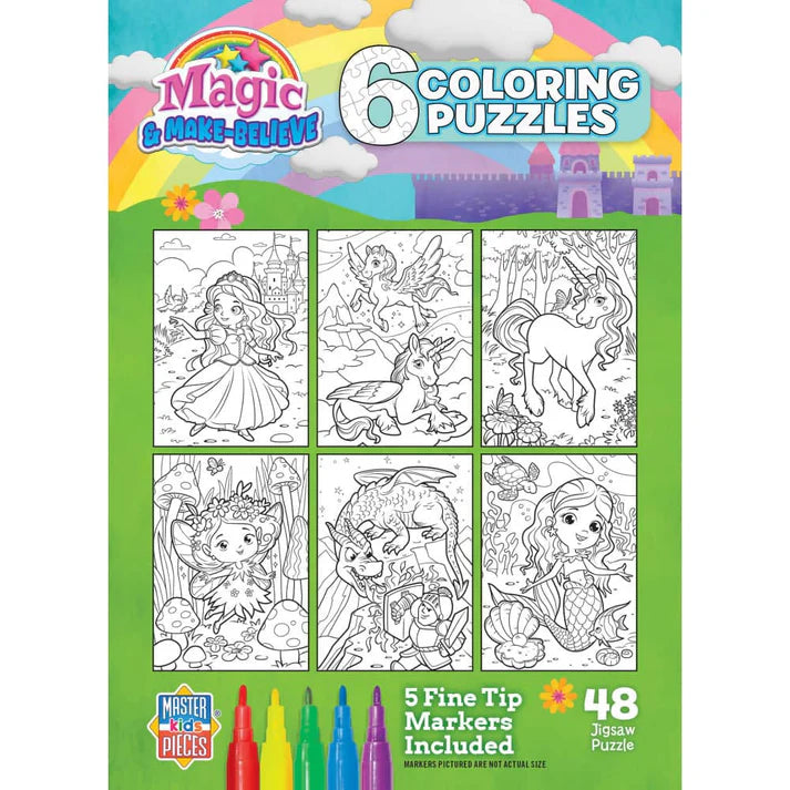 Masterpiece Magic & Make Believe Coloring Puzzles 6 Pack - 48 Piece Puzzles