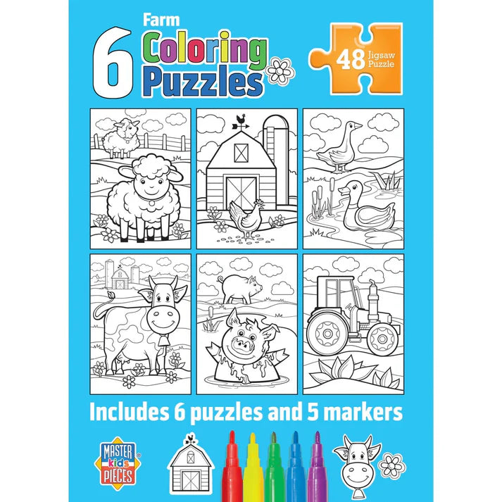 Masterpiece Coloring Puzzles - 6 Pack - Farm 48 Piece Puzzles