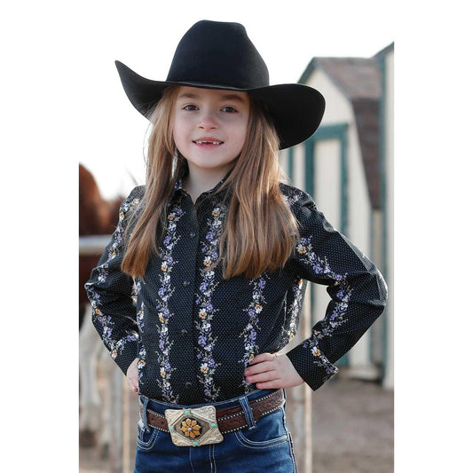 Cinch Girl's Long Sleeve Print Shirt - Black
