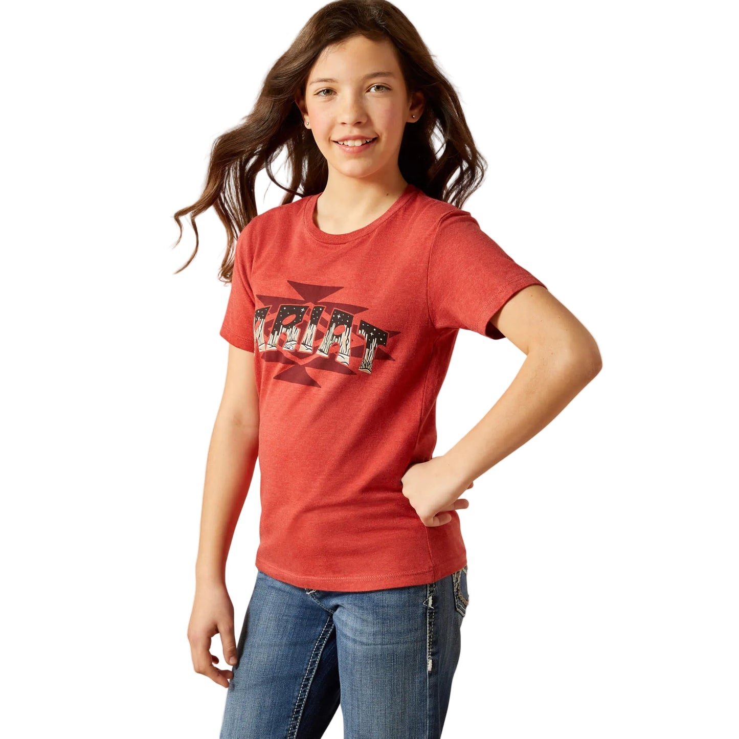 Ariat Girl's Southwest Brand Lock Up Short Sleeve Tee Shirt - Tobacco