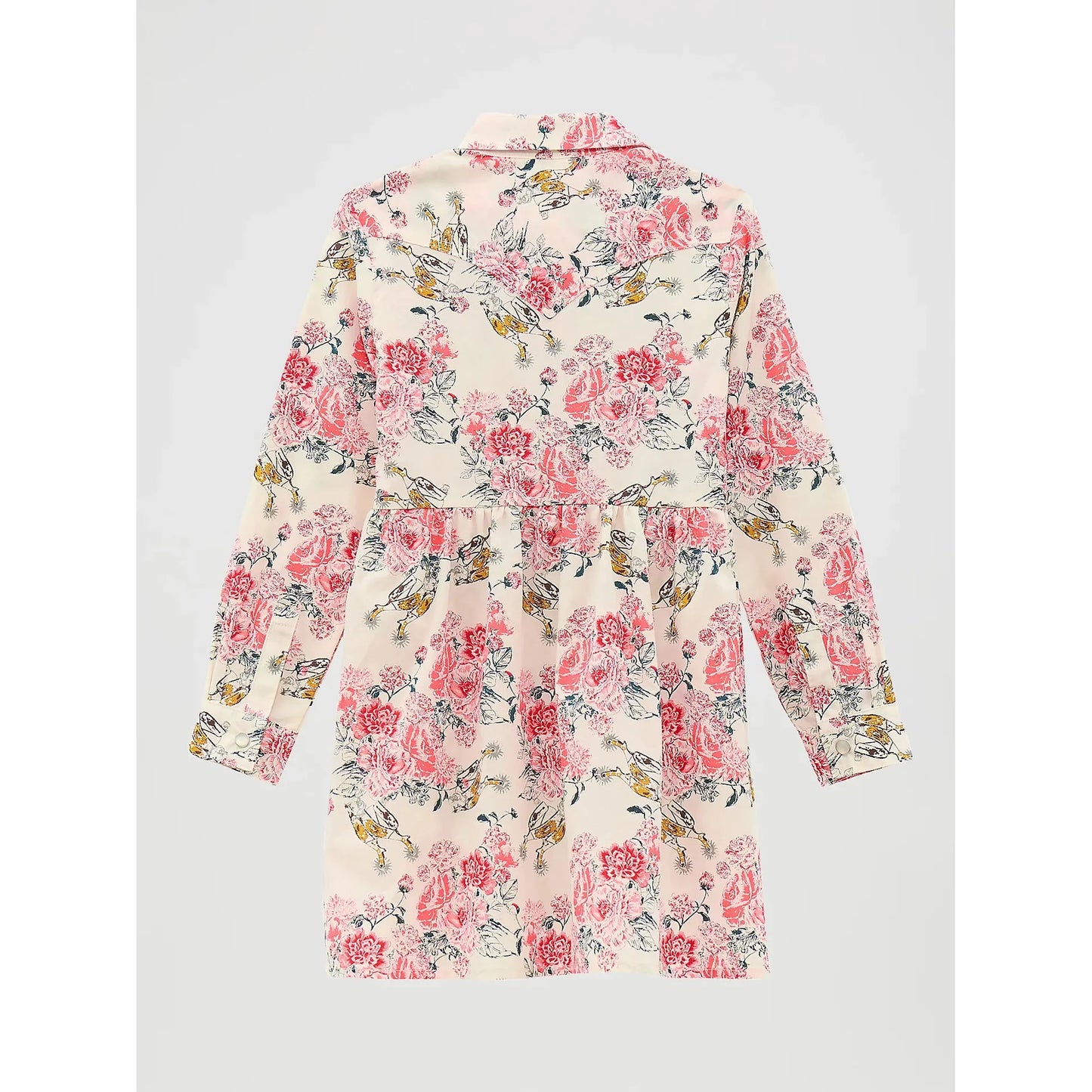 Wrangler Girl's Long Sleeve Printed Western Snap Dress- Floral White