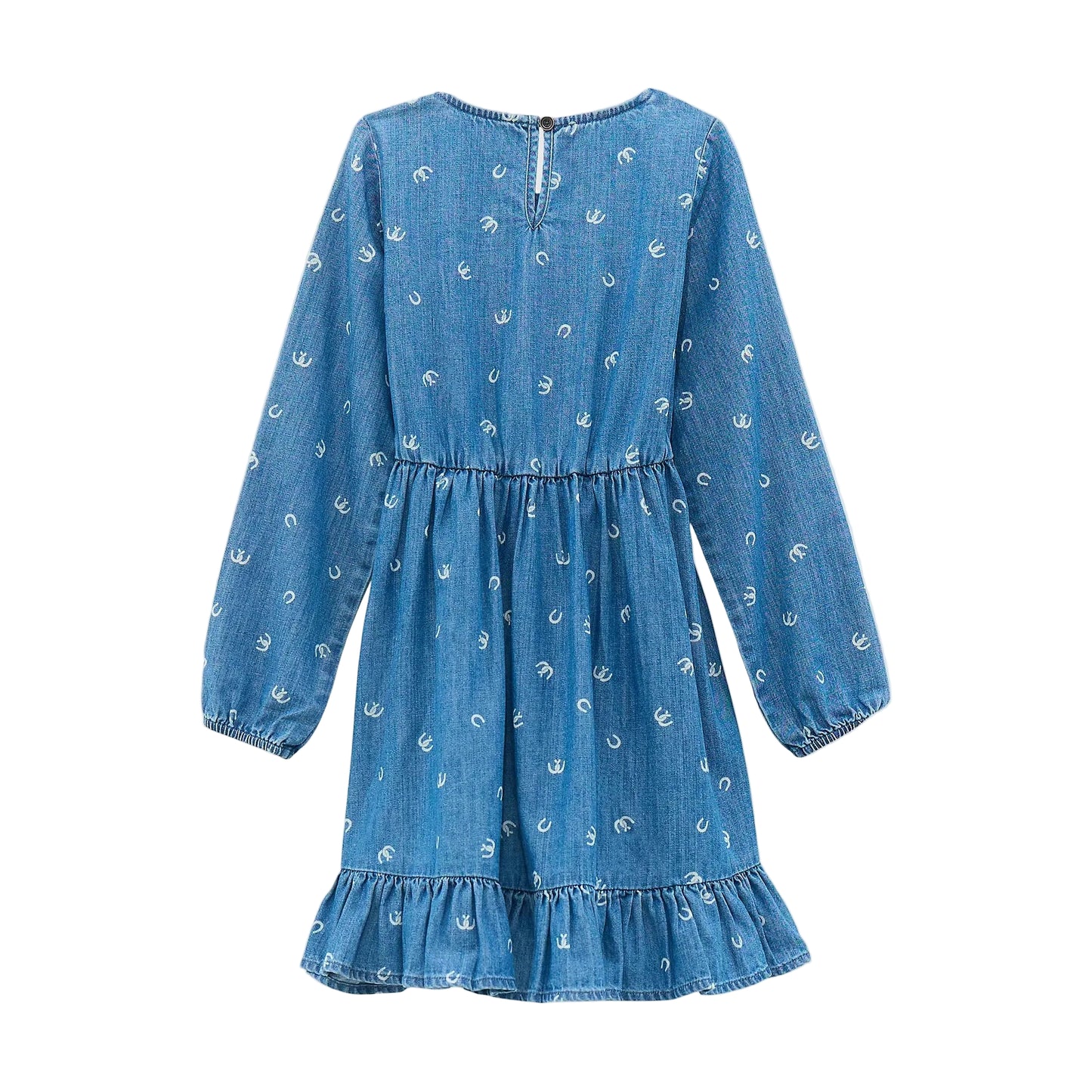 Wrangler Girl's Long Sleeve Ruffle Hem Horseshoe Denim Dress - Denim