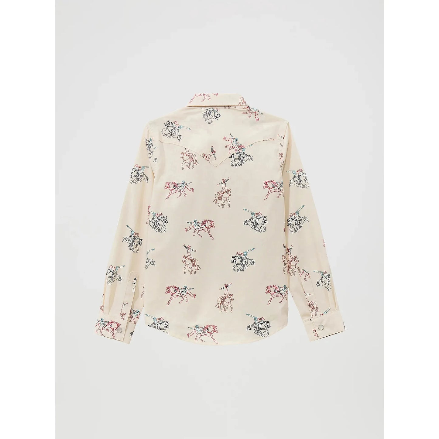 Wrangler Girl's Long Sleeve Cowboy Horse Print Western Snap Shirt- White