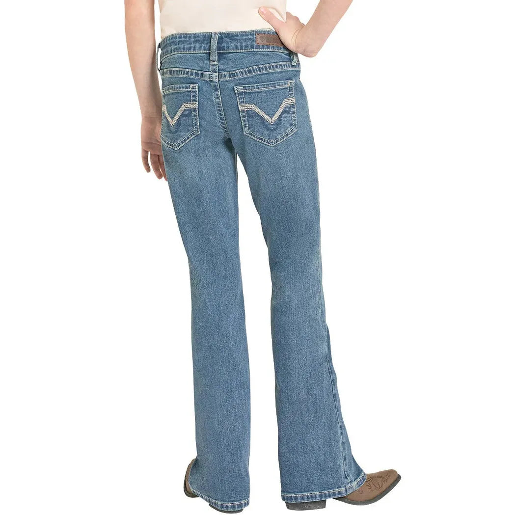 Rock & Roll Girl's Classic Stitch Pocket Bootcut Jeans - Medium Wash
