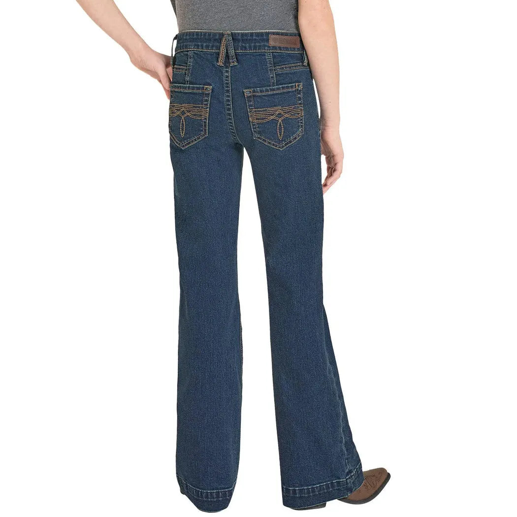 Rock & Roll Girl's Classic Boot Stitch Pocket Trouser Jeans - Dark Wash