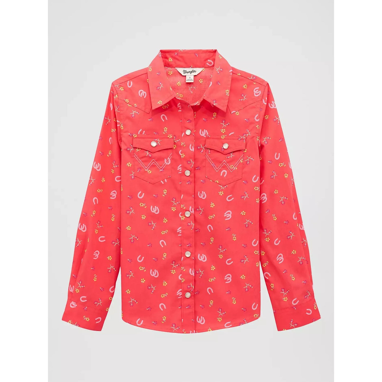 Wrangler® Girl's Floral Western Long Sleeve Snap Shirt - Pink