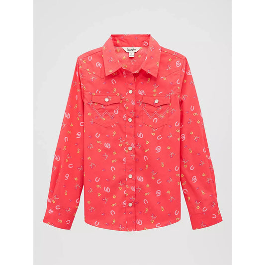 Wrangler® Girl's Floral Western Long Sleeve Snap Shirt - Pink