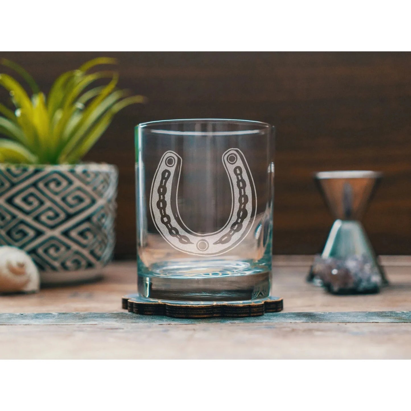 Benoit's Horseshoe Etched Old Fashion Drinking Glasses